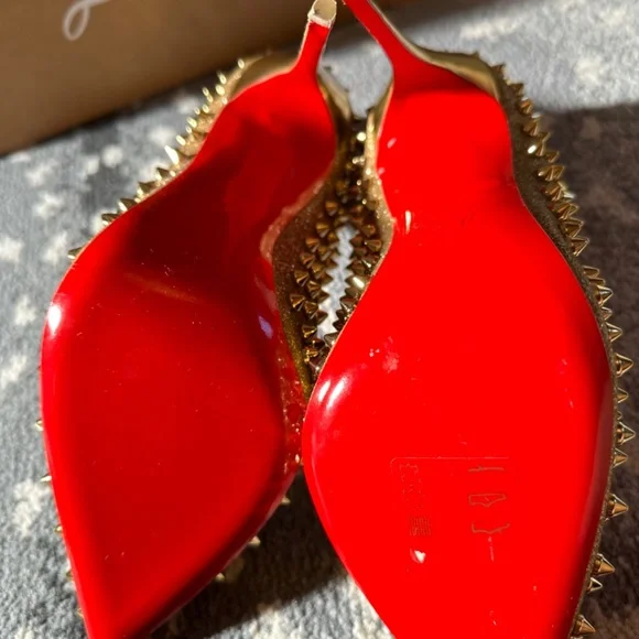 Christian Louboutin Gold Spiked Heels - Picture 3 of 3
